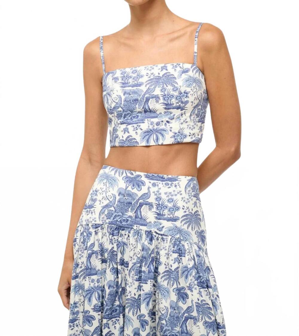 NEW STAUD women's federico tank top in blue toile